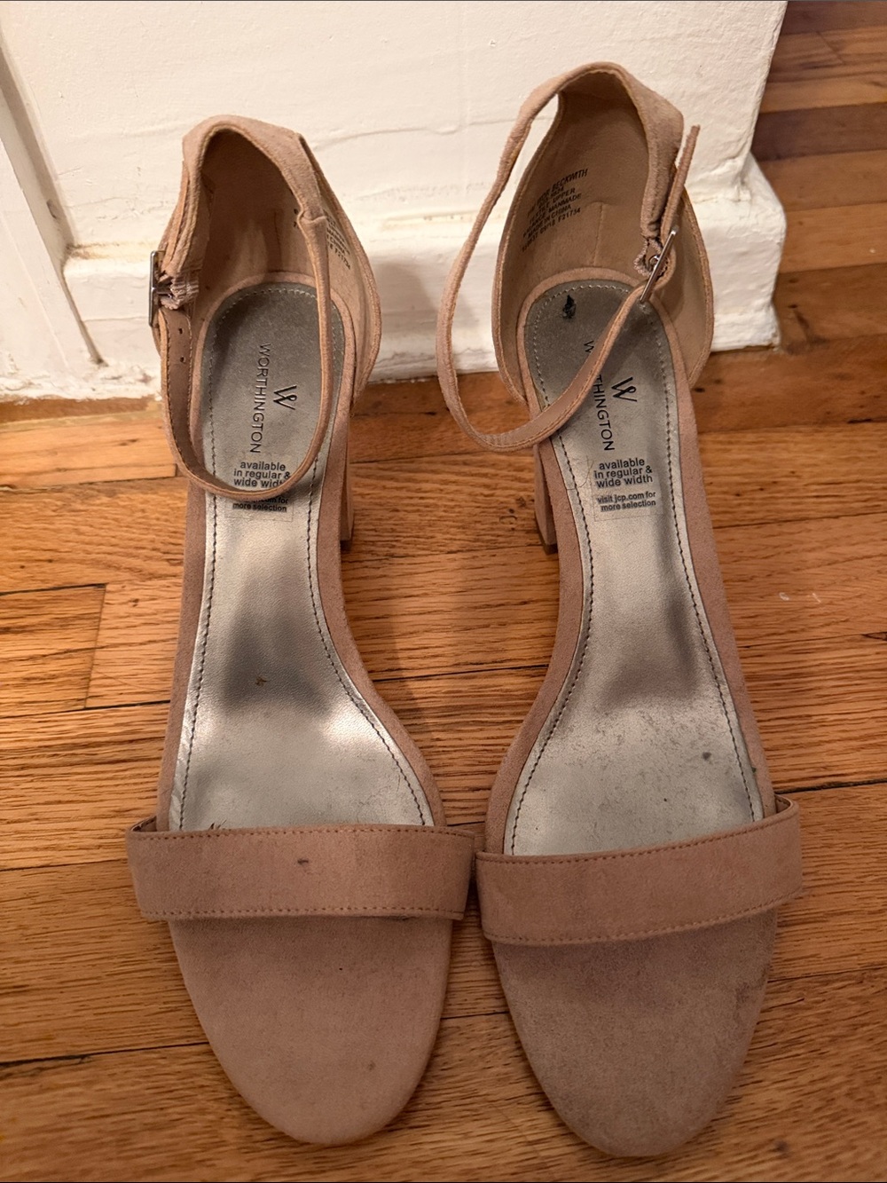 Worthington Blush Suede Ankle-Strap Block Heels